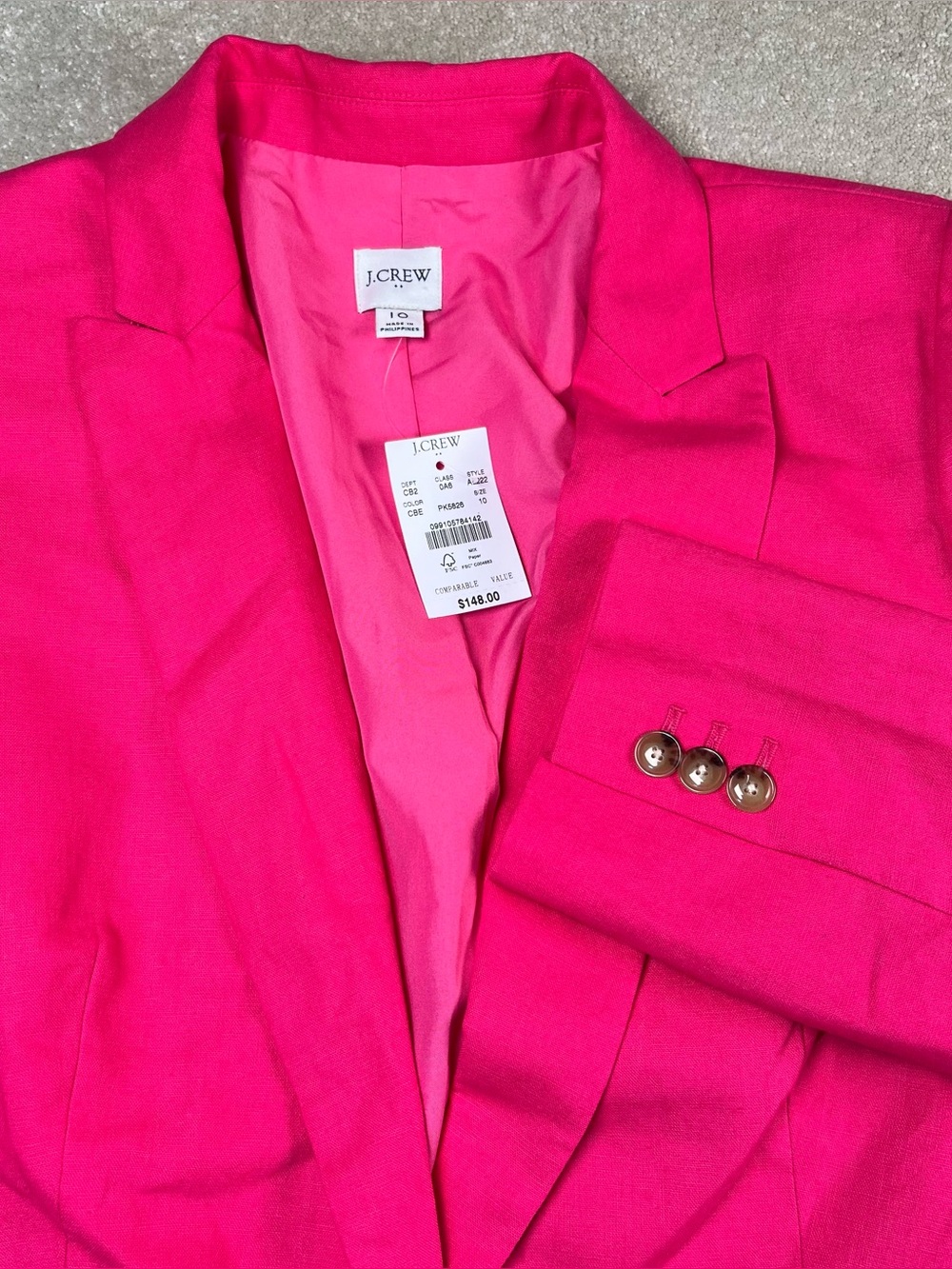 J Crew Factory Blazer Linen Cotton Pink NWT One Button Women's 10